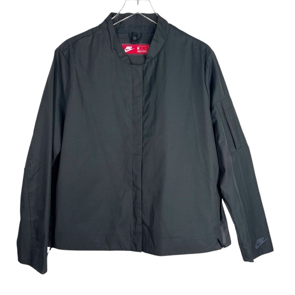 NIKE Black Bomber Style Boxy Snap Up Nylon Lightweight Jacket Women's XL